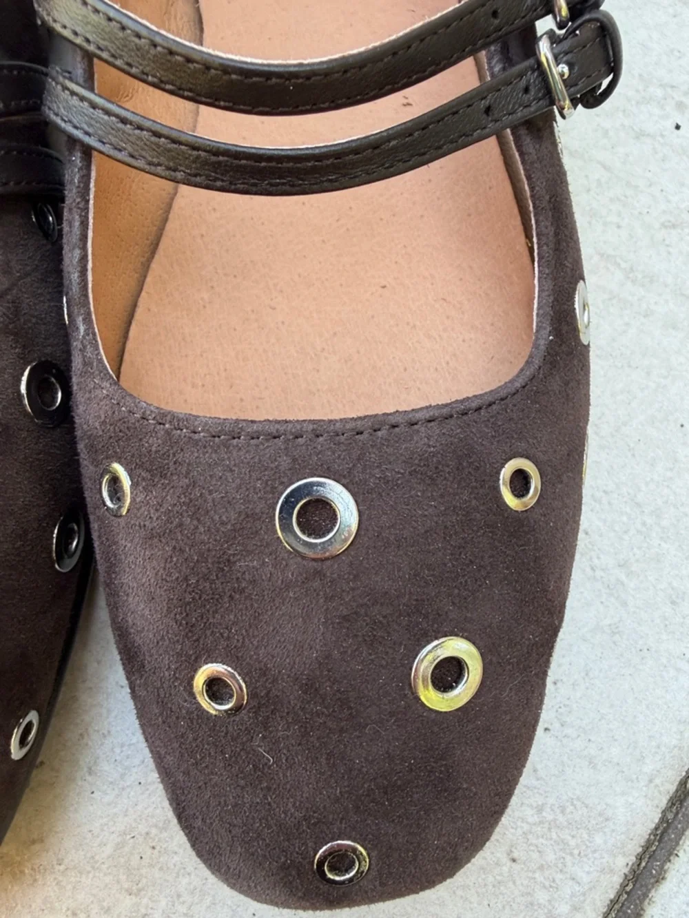 Madewell Dark Brown Suede Mary Jane Flats with Eyelet Detail - Picture 3 of 5